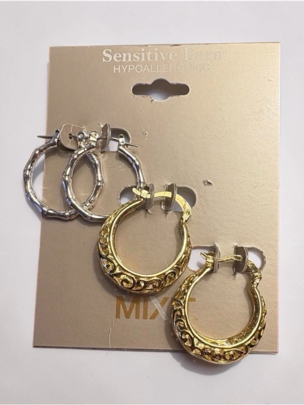 MIXIT Hypoallergenic Sensitive Hoop Earring Set - 2 Pair Multi-Pack NWT